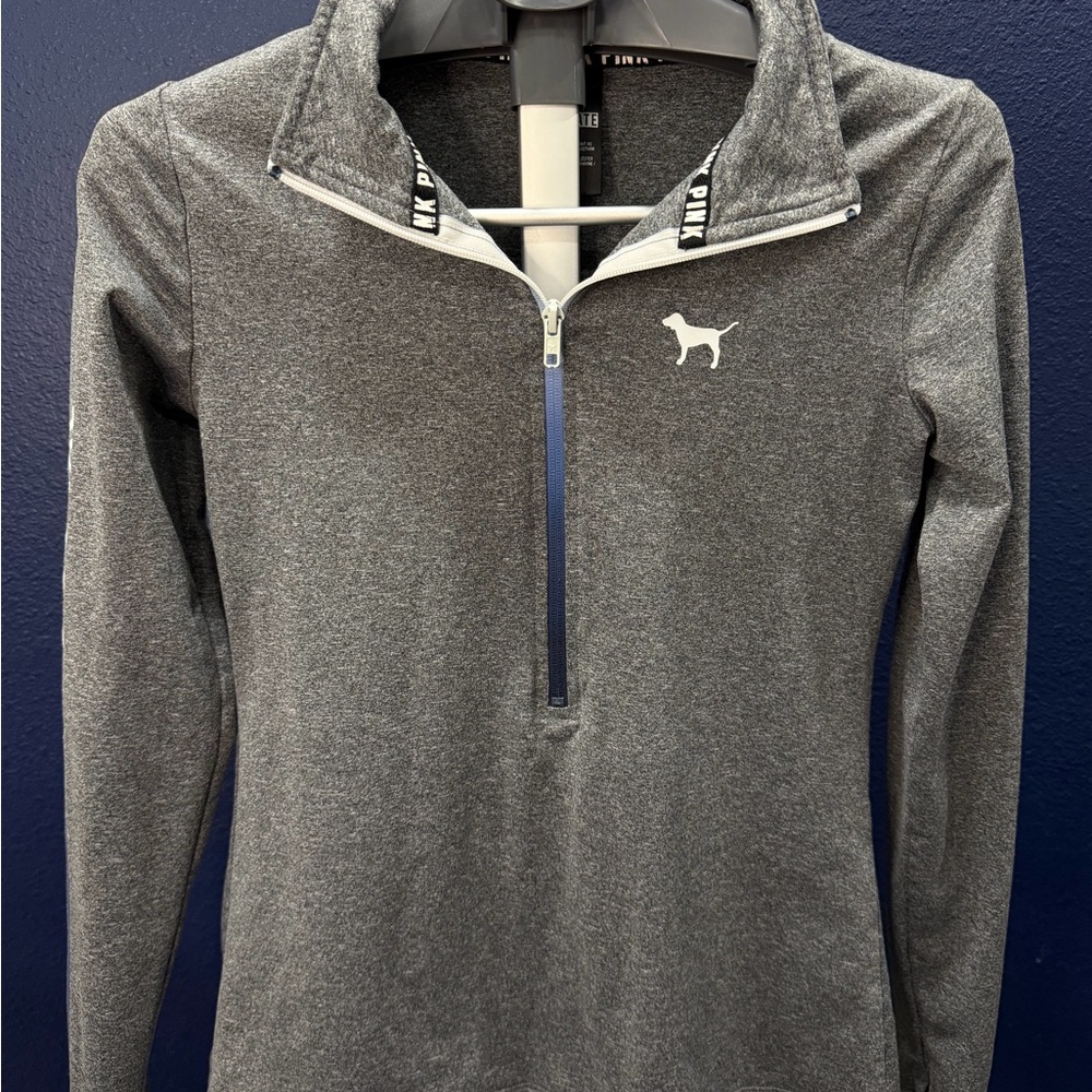 PINK Victoria's Secret Ultimate Charcoal Gray Quarter-Zip Pullover - Size Small